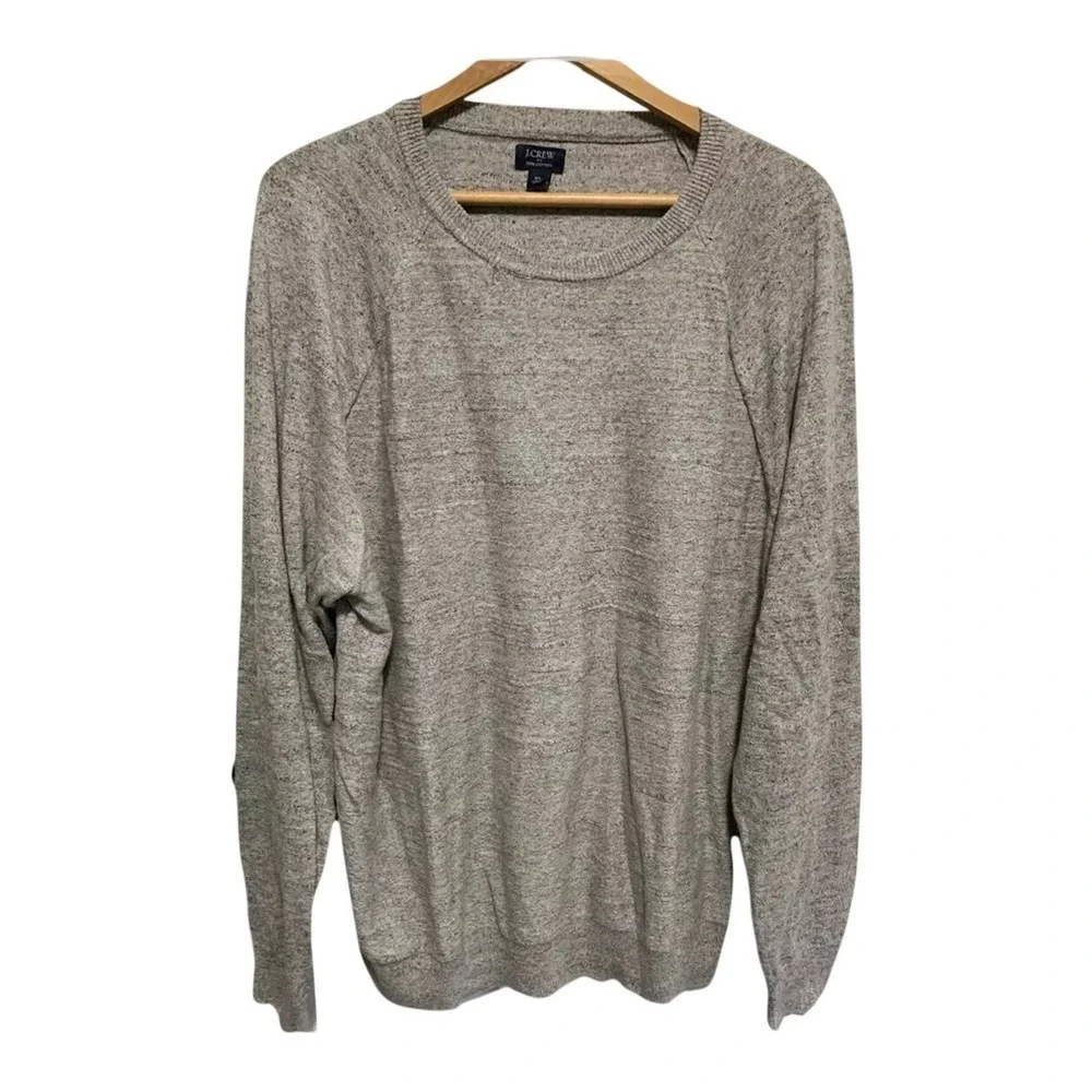 J Crew Mens Crew Neck Long Sleeve Cotton Sweater Light Gray XL Business Casual